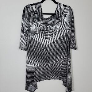 CLARA SUNWOO Geometric Tunic Top Size S Black White Off Shoulder